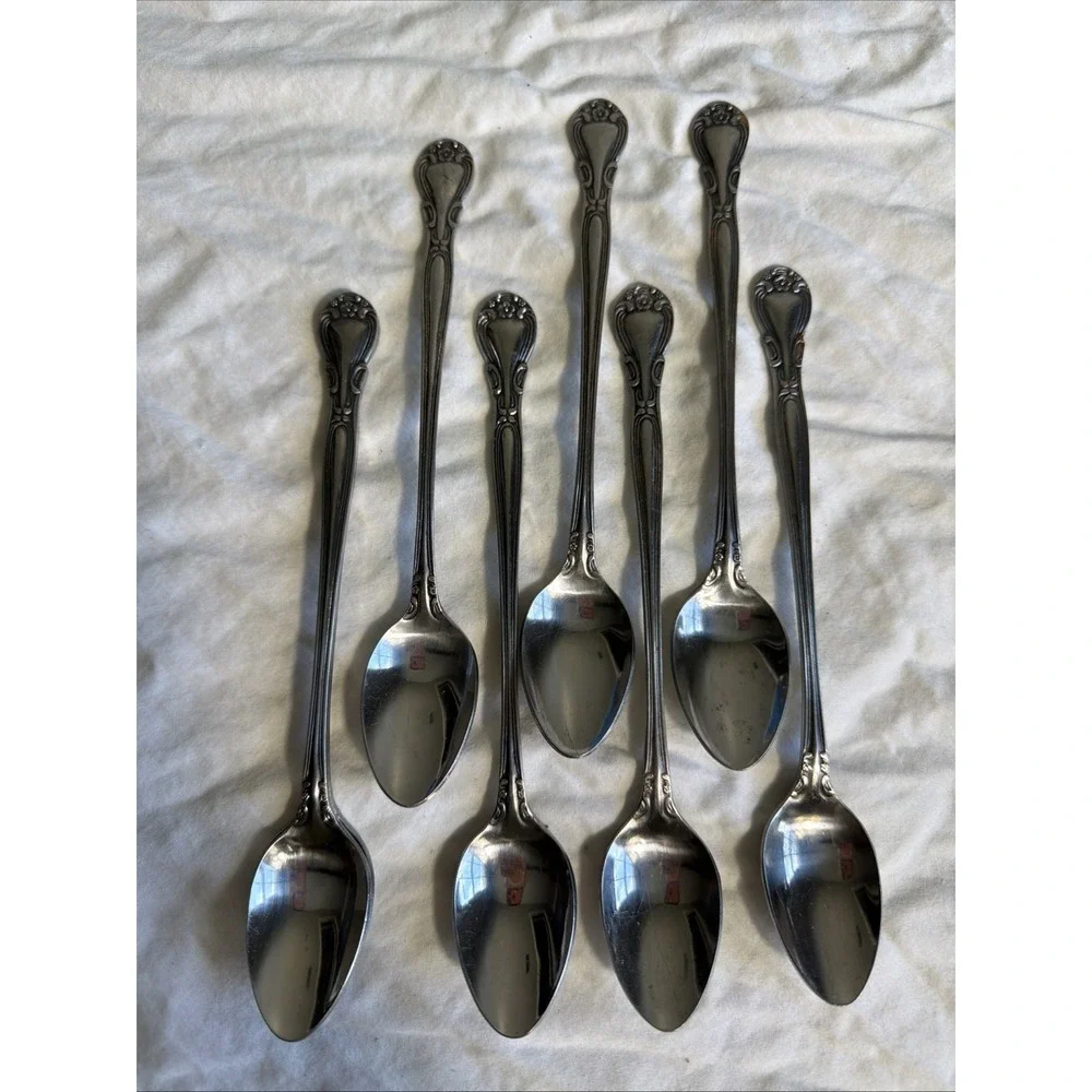 Set of 8 Wallace Plantation Stainless Steel Japan Teaspoons Floral Art Nouveau